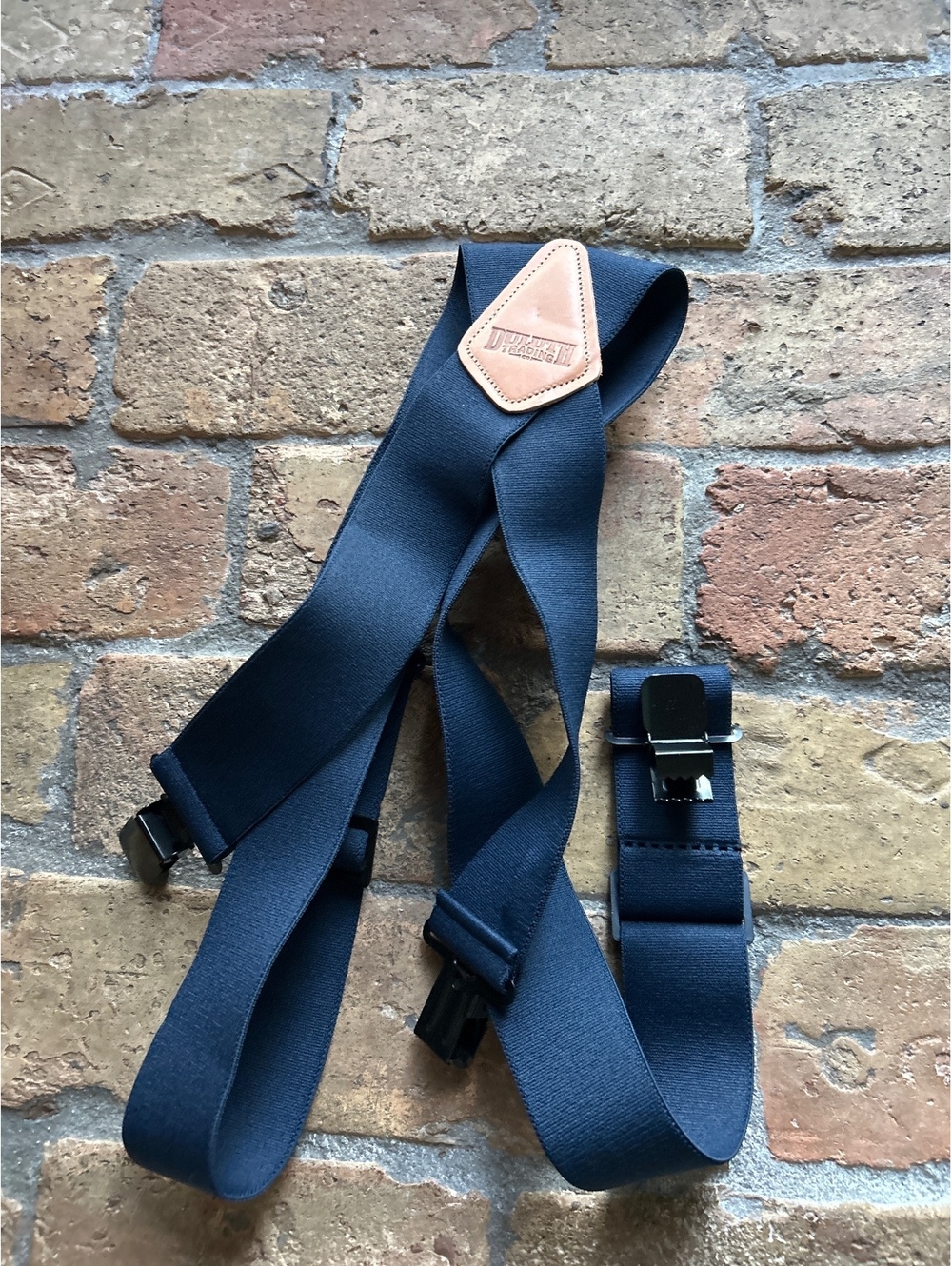 Duluth Trading Co. Navy Blue Suspenders with Leather Patch